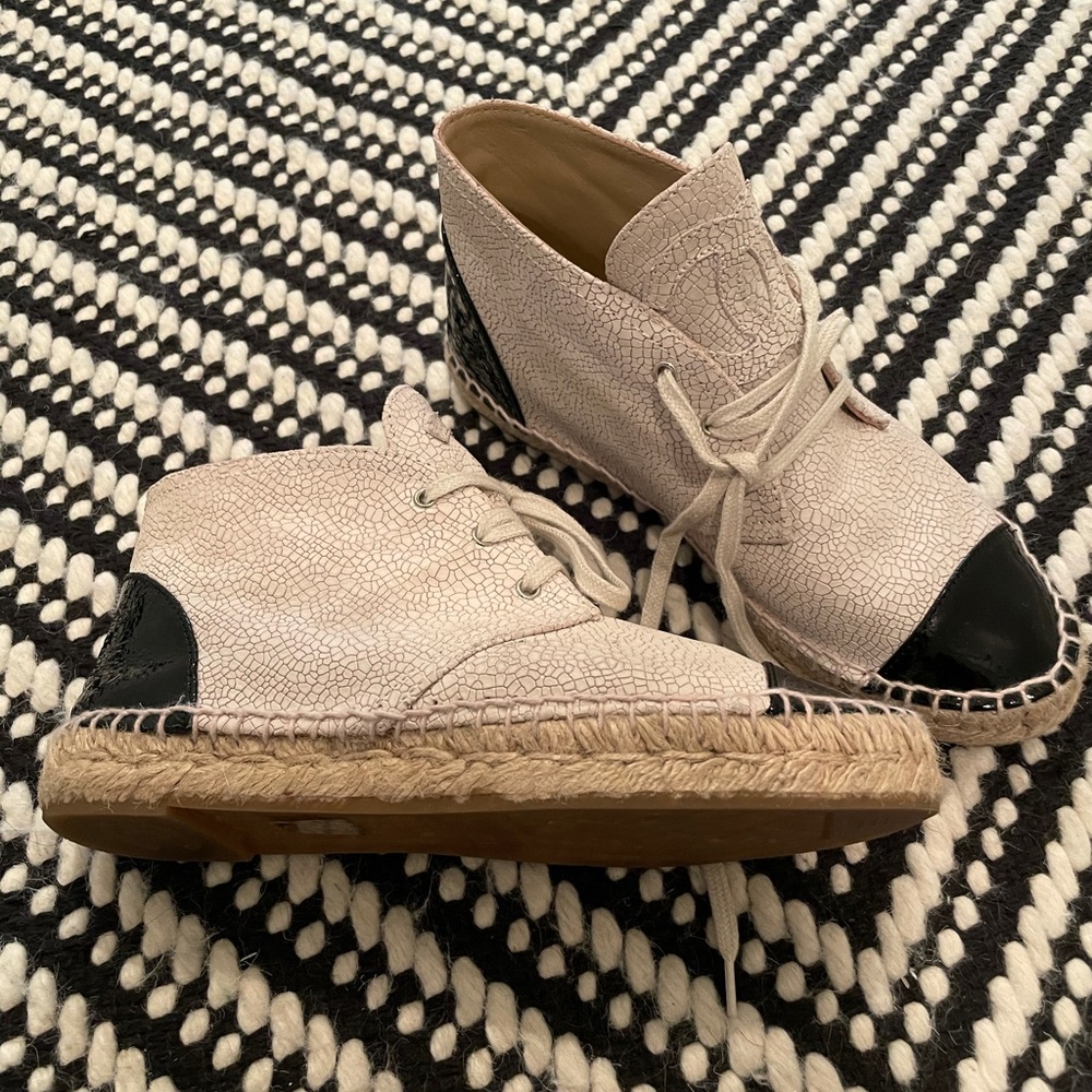 Chanel Beige Espadrille High Top Flats 36